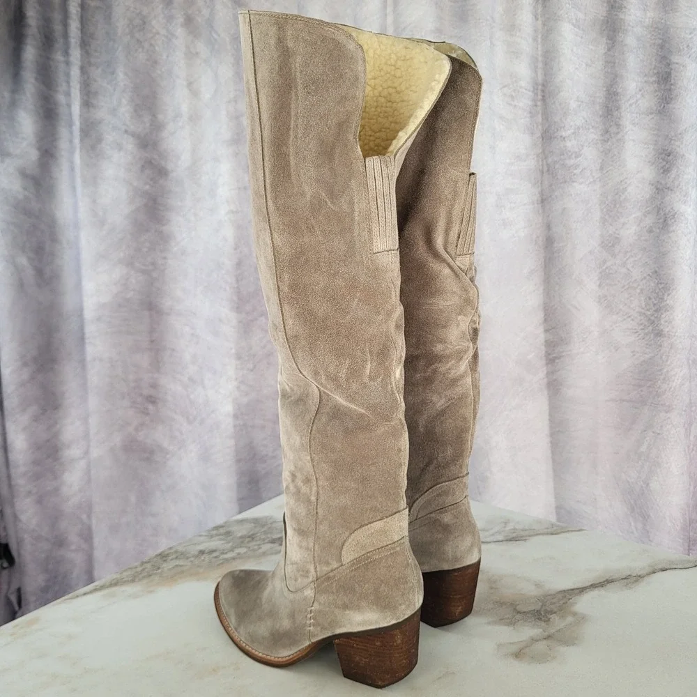 Jeffrey Campbell Size 7.5 Women's OAKMONT Taupe Distressed Suede Over Knee High